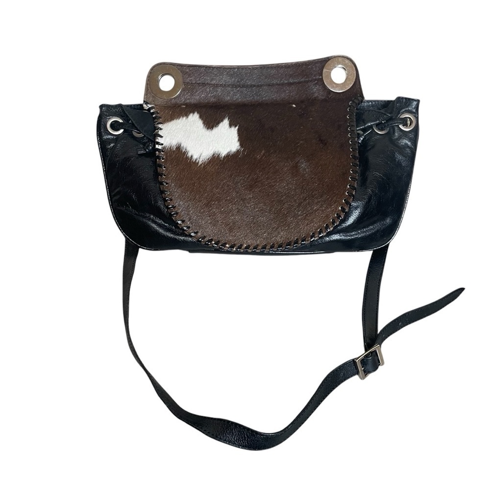 Black Leather Brown White‎ Cowhide Boho Purse Mondrina Handbag Western Cowgirl